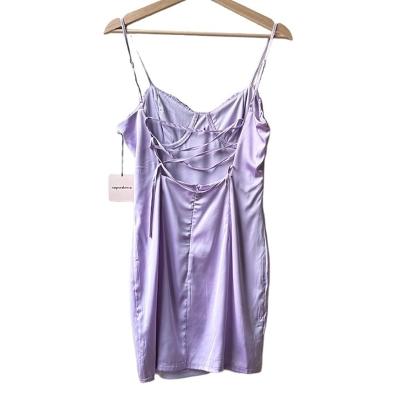 NWT superdown Shelbi Tie Back Mini Dress in Lavender Purple Satin Bodycon Sz M - Picture 7 of 15